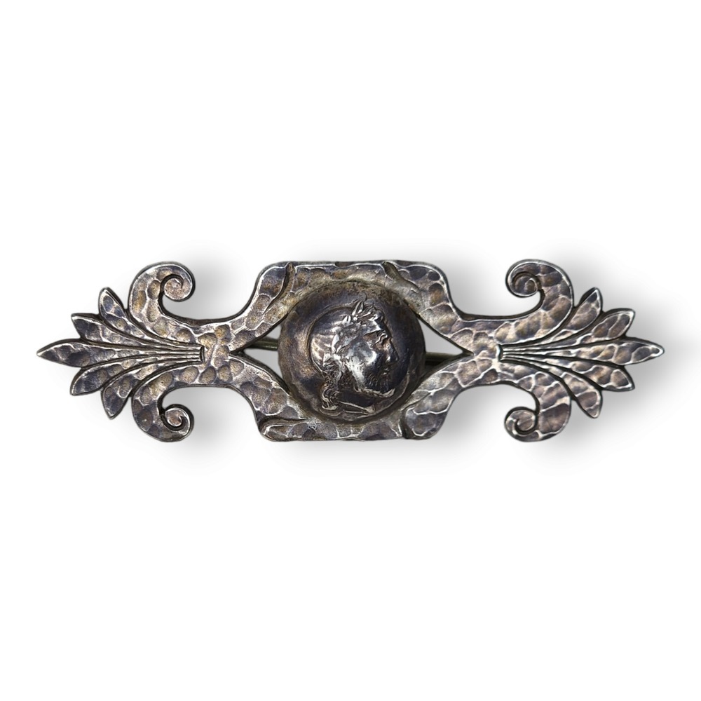 Vintage Sterling Silver Hammered Roman‎ Face Brooch